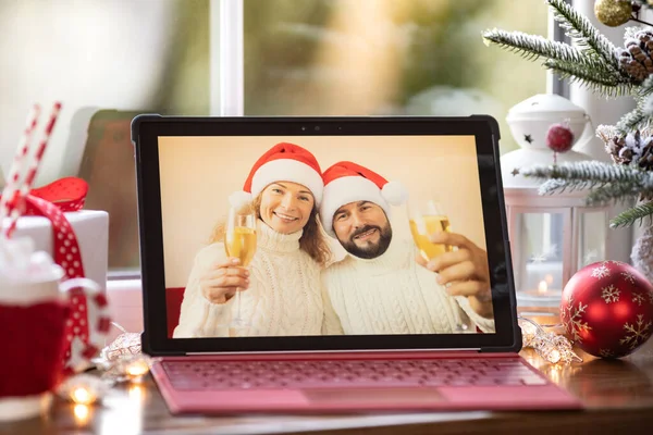 Famiglia Che Celebra Vacanze Natale Online Tramite Video Chat Quarantena — Foto Stock