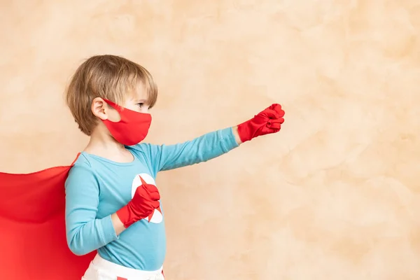 Superhero Child Super Hero Kid Coronavirus Covid Pandemic Concept — Stock Photo, Image