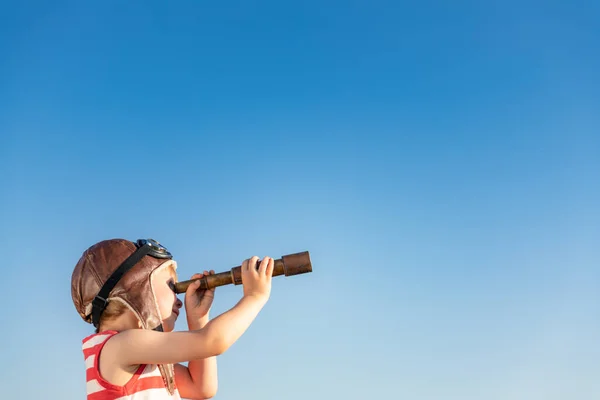 Child Look Marine Glasses Kid Having Fun Outdoor Summer Vacation — Stock Photo, Image