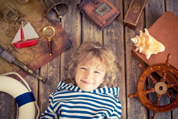 Kid playing with nautical things — Stock Photo, Image