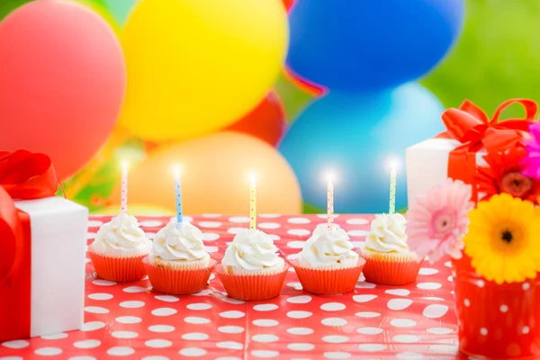 Birthday party with tasty cakes — Stock Photo, Image