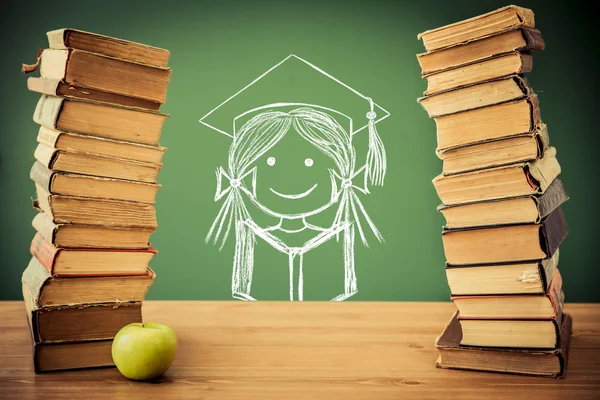 Hand drawn girl with books — Stock Photo, Image