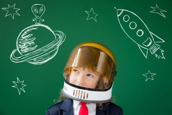 School kid in pilot  helmet — Stock Photo, Image