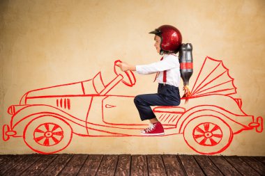 Genç işadamı Retro araba çizim sürme