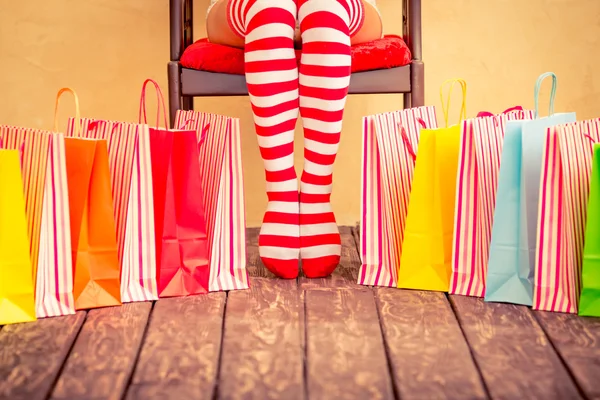 Sexy Santa woman legs — Stock Photo, Image