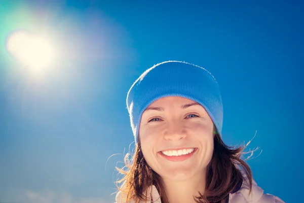 Selfie kvinna vinter — Stockfoto