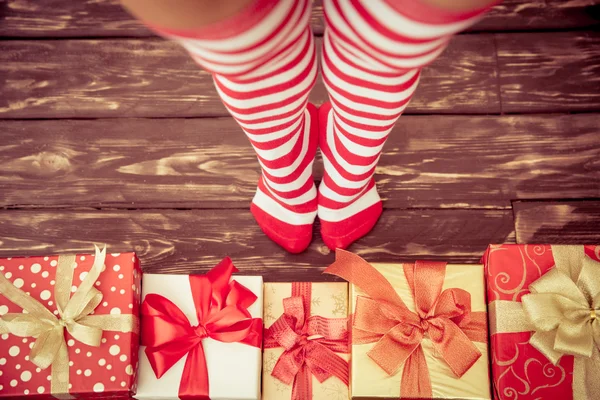 Sexy Santa donna gambe — Foto Stock