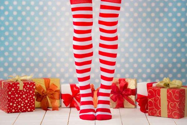 Sexy Santa woman legs — Stock Photo, Image
