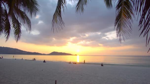 Фокет Таїланд Морський Пляж Сцена Заходу Сонця Пляжному Морі Пальмове — стокове відео
