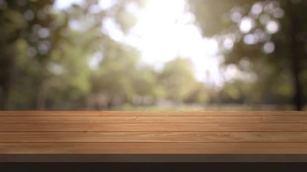 Table Chair Wood Table Bar Nature Tree Bokeh Blurred Background — Stockvideo