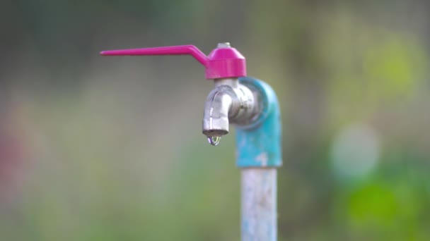 Zavřít Spotřeba Vody Zapněte Kohoutek Uložte Koncepci Water Saving Světový — Stock video