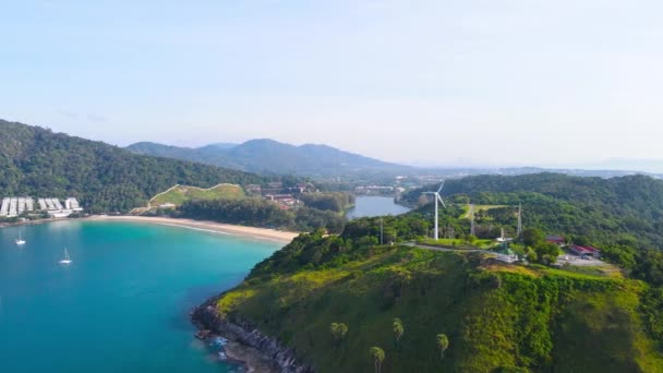 Vista Aérea Paisagem Praia Mar Câmera Movimento Tiro Seguir Praia — Vídeo de Stock