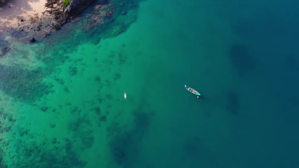 Αεροφωτογραφία Top View Ροζ Αμμουδιά Αμμουδιά Παραλία Και Καθαρό Θαλασσινό — Αρχείο Βίντεο