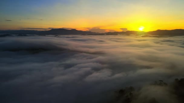 Aerial View Morning Sunrise Cloud Movements Morning Sky Sea Fog — Stock Video