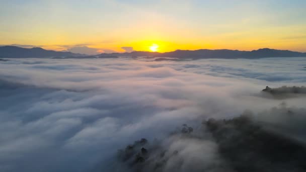 Widok Lotu Ptaka Mgła Wczesnym Rankiem Lub Chmury Krajobraz Czasie — Wideo stockowe