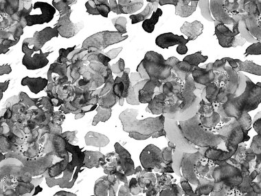 El çizimi, yapraklar ve çiçeklerle dikişsiz suluboya deseni..