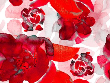 Egzotik Mayo Tasarımı. Hawaii Kova Parmak izi. Suluboya Güller, Şakayık ve Yapraksız Kalıp. Klasik Peonie Eco Rapport. Yaz Çiçeği Arkaplanı. Botanik Çiçek İllüstrasyonu.