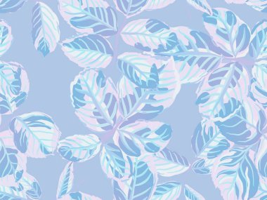 Rose Leaves Leamless Destern 'de. Aqua Menthe ve Yeşil Romantik Botanik Vektör Geçmişi. Boyalı İngiliz Yaprak Örnekleri Koleksiyonu. Tekrarlanan Bahar Şakayığı Duvar Kağıdı. Yaz Tekstil Tasarımı.