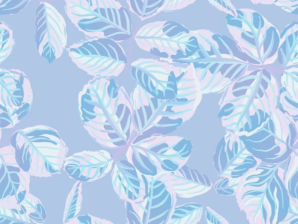 Rose Leaves Leamless Destern 'de. Aqua Menthe ve Yeşil Romantik Botanik Vektör Geçmişi. Boyalı İngiliz Yaprak Örnekleri Koleksiyonu. Tekrarlanan Bahar Şakayığı Duvar Kağıdı. Yaz Tekstil Tasarımı.