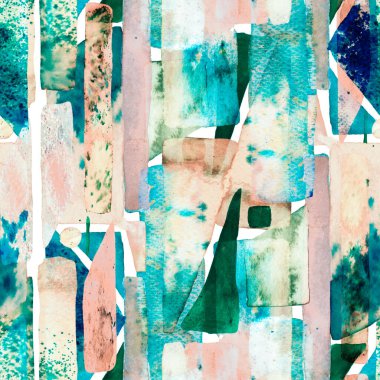 Suluboya Moda Sanatı. Afrika Geo Fırça darbesi. Eğlenceli Geometri. Bauhaus Kusursuz Düzen. Freehand Suluboya Hatları. 70 'lerin Renkli Kübizm İllüstrasyonu. Organik arka plan. Çivit mavisi ve gri tonlama