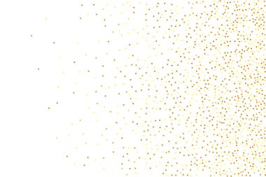 Vector Round Bokeh. Geometrik Yıldönümü Arkaplanı. Beyaz Arkaplanda Altın Konfeti. İzole edilmiş Altın Toz Parçacıkları. Rastgele Gelin Arkaplanı. Folyo Sınırı. Soyut Parlak Doğumgünü Kartı.