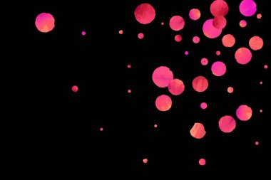 Kırmızı konfeti arka planı. Düşen gül ışıltısı. Davetiye, düğün, doğum günü, Noel kartı için grafiksel tasarım. Mutlu sürpriz fon. Soyut parçacıklar patlar. Vektör şenlik konsepti. 