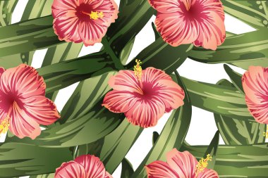 Yeşil kırmızı egzotik desen. Canavar ve amber çiçekleri tropik buket. Hawaii tişörtü ve mayo fayansı. Yatay Kaliforniya doğal doku tasarımı. Güzel bahar botanik tasarımı.