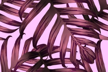 Pembe kırmızı egzotik desen. Canavar yaprakları ve amber çiçekleri yaz baskısı. Hawaii tişörtü ve mayo fayansı. Yatay Kaliforniya doğal doku tasarımı. Aşırı doğal botanik tasarımı.