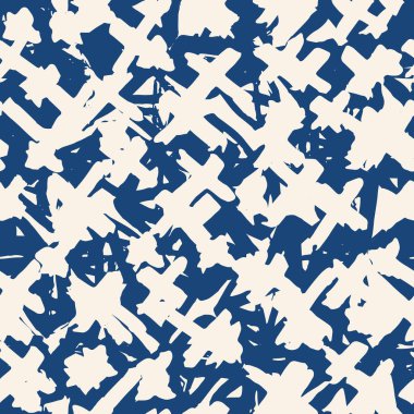 Çapraz model. Mavi, beyaz, geometrik, dikişsiz doku. Tek renkli tasarım baskısı. Mimalistik grafik tekrar eden fayans. Kimono geçmişi. Modern soyut doğrusal süs. 