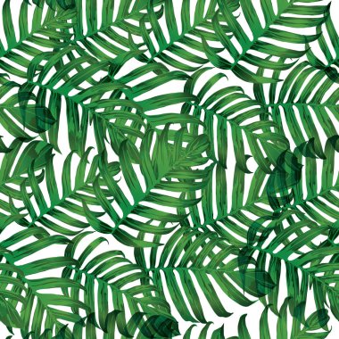 Palm Monstera Kusursuz Düzen. Beyaz Yeşil Tropikal Yaz Arkaplanı. Plaj Ormanı Mayo Tasarımı Yaprakları. Lei Uyum. Retro Hawai baskısı. Tropik Tekstil dokusu. Botanik döşemesi.