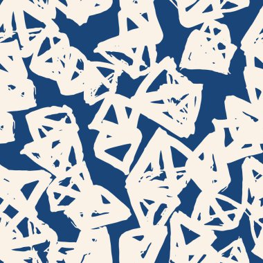 Üçgen desen. Mavi, beyaz, geometrik, dikişsiz doku. Düz vektör tasarım baskısı. Japonca grafik tekrar eden fayans. Kimono geçmişi. Soyut soyut doğrusal süsleme. 