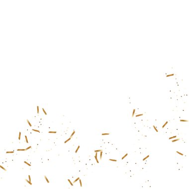  Altın konfetileri, kurdeleler. Parıldıyor. Bokeh geçmişi. Soyut altın yıldönümü davetiye şablonu. Düğün konsepti kartı. Uçan soyut parçacıklar. Patlama kutlama kartı.