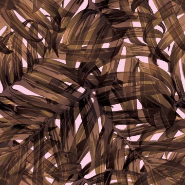 Palm Monstera Kusursuz Düzen. Pembe Beyaz Tropikal Yaz Arkaplanı. Plaj Ormanı Mayo Tasarımı Yaprakları. Lei Uyum. Klasik Hawai baskısı. Tropik Tekstil dokusu. Botanik döşemesi.