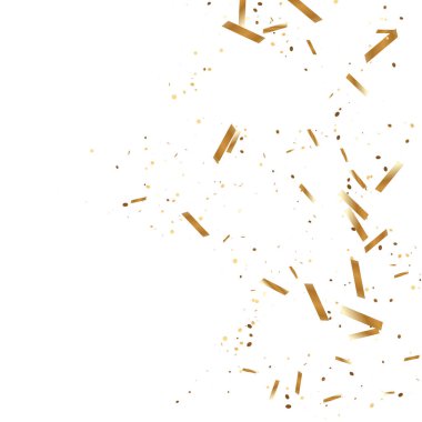  Altın konfetileri, kurdeleler. Parıldıyor. Bokeh geçmişi. Soyut altın yıldönümü davetiye şablonu. Düğün konsepti kartı. Uçan soyut parçacıklar. Patlama kutlama kartı.