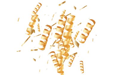  Altın konfetileri, kurdeleler. Parıldıyor. Bokeh geçmişi. Soyut altın yıldönümü davetiye şablonu. Düğün konsepti kartı. Uçan soyut parçacıklar. Patlama kutlama kartı.