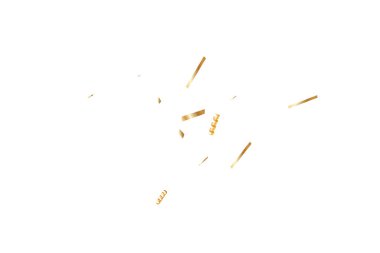  Altın konfetileri, kurdeleler. Parıldıyor. Bokeh geçmişi. Soyut altın yıldönümü davetiye şablonu. Düğün konsepti kartı. Uçan soyut parçacıklar. Patlama kutlama kartı.