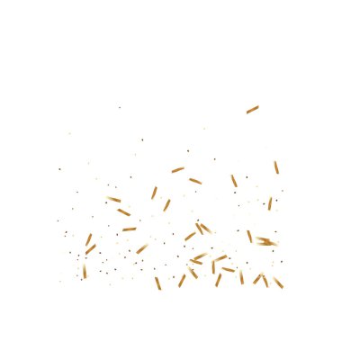  Altın konfetileri, kurdeleler. Parıldıyor. Bokeh geçmişi. Soyut altın yıldönümü davetiye şablonu. Düğün konsepti kartı. Uçan soyut parçacıklar. Patlama kutlama kartı.