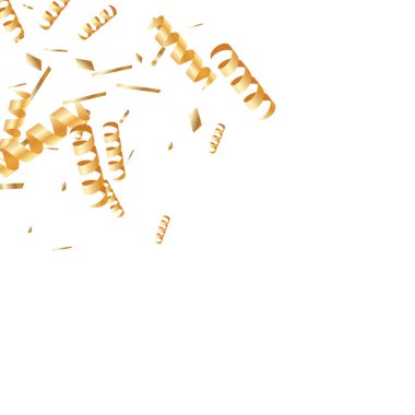  Altın konfetileri, kurdeleler. Parıldıyor. Bokeh geçmişi. Soyut altın yıldönümü davetiye şablonu. Düğün konsepti kartı. Uçan soyut parçacıklar. Patlama kutlama kartı.