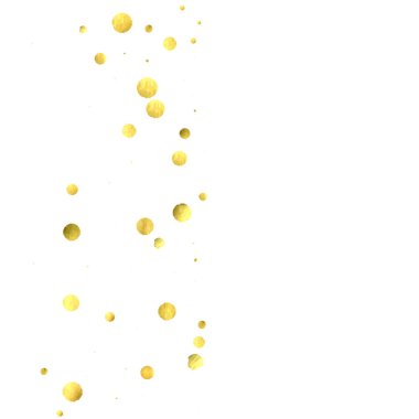 Folyo altın konfetisi. Parıldayan vektör arka planı kutlar. Suluboya altın parıltılar ve noktalar. Makbuz arkaplanı. Noel partisi davetiye şablonu. Düşen altın konfetileri. Parıldayan arkaplan. 