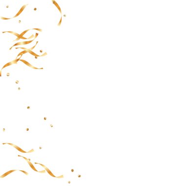  Altın konfetileri, kurdeleler. Parıldıyor. Bokeh geçmişi. Soyut altın yıldönümü davetiye şablonu. Düğün konsepti kartı. Uçan soyut parçacıklar. Patlama kutlama kartı.