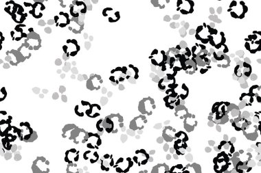 Leopar siyah, beyaz, gri vektör arkaplan. Mürekkeple çizilmiş hayvan kamuflajı. Leopar desenli yaz arkaplanı. Doymuş kabile baskısı. Minimum geometrik Afrikalı kaplama şablonu. İzole edilmiş siluet.