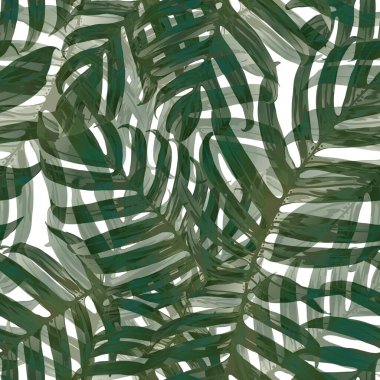 Palm Monstera Kusursuz Düzen. Beyaz Yeşil Tropikal Yaz Arkaplanı. Plaj Ormanı Mayo Tasarımı Yaprakları. Lei Uyum. Retro Hawai baskısı. Egzotik doku. Botanik fayansları.