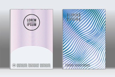 Şablonlar, planlar, posterler, broşürler, kataloglar ve el ilanları için minimalist desenli vektör grafik kapaklar. Minimalist geometri elementleri içeren pankartlar. Satırlı tasarım şablonu 