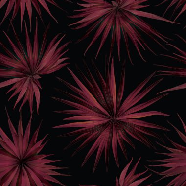 Palm Monstera Kusursuz Düzen. Turuncu Siyah Tropikal Yaz Arkaplanı. Plaj Ormanı Mayo Tasarımı Yaprakları. Lei Uyum. Retro Hawai baskısı. Egzotik doku. Botanik döşemesi.