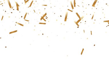  Altın konfetileri, kurdeleler. Parıldıyor. Bokeh geçmişi. Soyut altın yıldönümü davetiye şablonu. Düğün konsepti kartı. Uçan soyut parçacıklar. Patlama kutlama kartı.