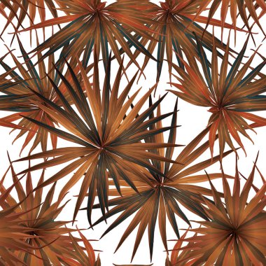 Palm Monstera Kusursuz Düzen. Turuncu Beyaz Tropikal Yaz Arkaplanı. Plaj Ormanı Mayo Tasarımı Yaprakları. Lei Uyum. Klasik Hawai baskısı. Tropik Tekstil dokusu. Botanik döşemesi.