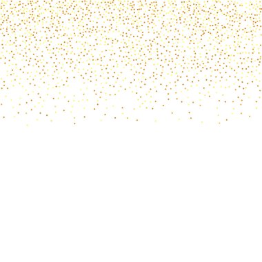 Rastgele Gelin Arkaplanı. Folyo Sınırı. Beyaz Arkaplanda Altın Konfeti. İzole edilmiş Altın Toz Parçacıkları. Vector Round Bokeh. Soyut Iridescent doğum günü kartı. Geometrik Yıldönümü Arkaplanı.