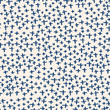 Çapraz model. İndigo geometrik dikişsiz doku. Tek renkli vektör tasarımı baskısı. Moda grafik yinelenen fayans. Mürekkeple çizilmiş geometri arka planı. Soyut soyut doğrusal süsleme