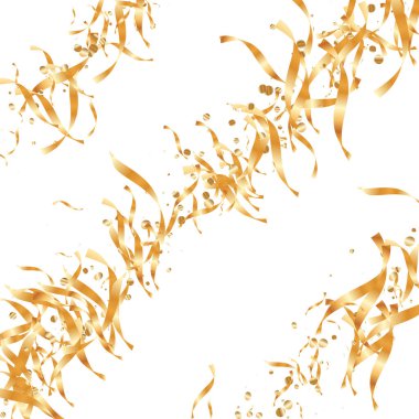  Altın konfetileri, kurdeleler. Parıldıyor. Bokeh geçmişi. Soyut altın yıldönümü davetiye şablonu. Düğün konsepti kartı. Uçan soyut parçacıklar. Patlama kutlama kartı.