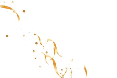  Altın konfetileri, kurdeleler. Parıldıyor. Bokeh geçmişi. Soyut altın yıldönümü davetiye şablonu. Düğün konsepti kartı. Uçan soyut parçacıklar. Patlama kutlama kartı.